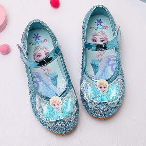 Kids Princess High Heel Shoes Frozen Elsa Fashion Girls Leather Crystal Shoes