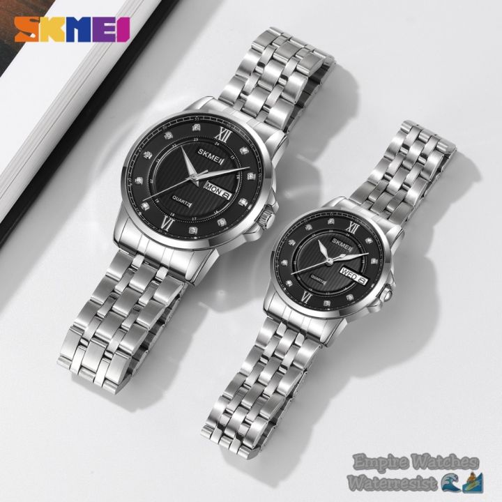 Empirewatches Jam Tangan Couple Skmei 2084 2085 Pria Wanita Analog Hari dan Tanggal Aktif Rantai Stainless Original Waterproof Lazada Indonesia