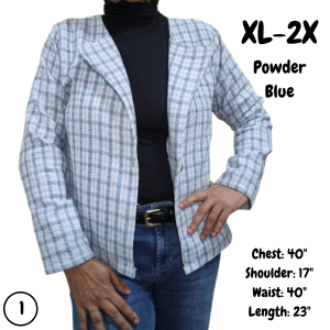 iChubby Plus Size 2XL Elegant Long Sleeve Checkerboard Tweed Blazer with Single Button Closure for Women