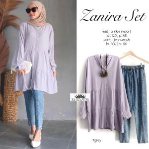 BISA COD Setelan Kemeja Tunik Perempuan Dewasa Dan Celana Panjang Jeans Zanira Set_Ti Amo