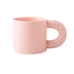 GUHEHARD Solid Color Pink Coffee Mug Ceramic Fat Round Handgrip Novelty Cups Creative Safe Cute Fat Handle Cup Gifts