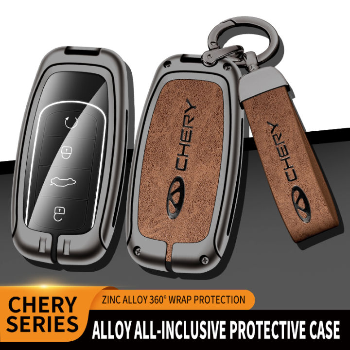 Zinc Alloy Genuine Leather Smart Car Key Remote Fob Cover Case Keychain