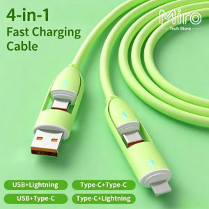 Miro 4-in-1 fast charging cable Switchable 100W Fast charger Liquid Silicone Cable USB/Type-C to Type-C/Lightning data cable Durable Charger Wire for iPhone Android MacBook Earbuds Charging Cord for Travel Office Daily Use