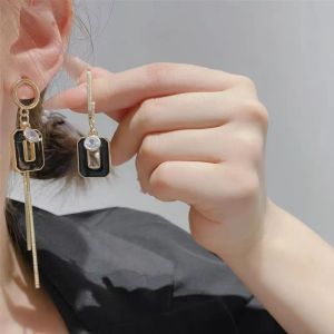 QIWANBA19 Trendy Asymmetric Earrings Crystal Geometric Square Women Stud Earrings Personality Elegant Long Tassel Dangle Earrings Female