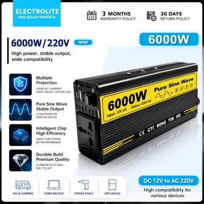 12000W/6000W Power Inverter DC 12V to AC 220V Solar Power Inverter Pure Sine Wave Fully Automatic Solar Current Conversion With 3.2A USB Port as A Emergency Equipment For aircon water pump refrigerator washing machine rice cooker microwave ovenelect