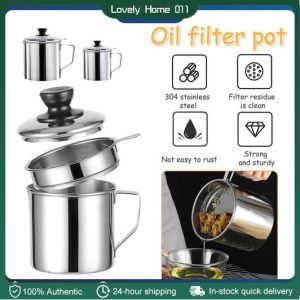1.4L Stainless Steel Oil Container Oil Strainer Tray Healthy Kitchen Cooking Grease Filter Oil Fat