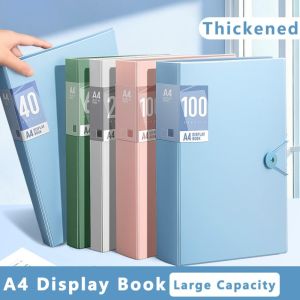 CANICECA 20/30/40/60/100Pockets Morandi Color A4 Display Book Large Capacity With Elastic Buckle Document Folder Multi-purpose Paper Storage Binder Students