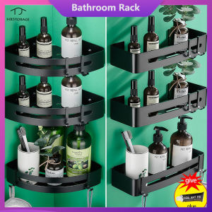 HKStorage Space Aluminum Thickened Bathroom Rack Kitchen Bathroom Storage Free Punching Table Wall Hangings Shower Shelf Triangle basket Bathroom Shelf Storage Rack Corner Holder Shampoo rack Basket