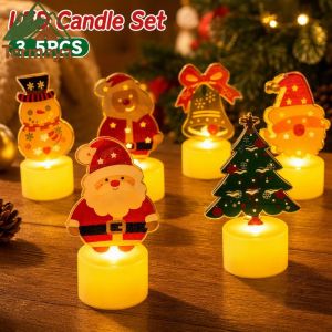 Termaya LED Electronic Candle Lamp Christmas Night Light Ornament Set Santa Snowman Tree Bells Warm White