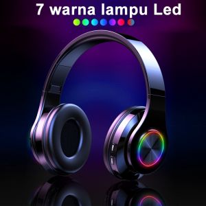 COD Headphone Bluetooth Headset Musik Gaming Dengan Lampu LED Dan Mikrofon Suara HIFI Bass Mantap