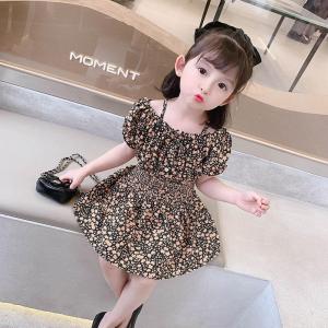 Girls Dress Summer 2024 Fashionable Girl Baby Flower Princess New Childrens Bubble Sleeves Fashion