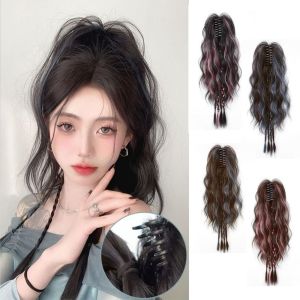 JUSTODO สังเคราะห์สังเคราะห์สังเคราะห์ คลิปกรงเล็บผม ไฮไลท์ ถักเปียผูกครึ่งเส้น วิกผมมัดผม ขนปุยฟู คลิปวิกผม สำหรับผู้หญิง