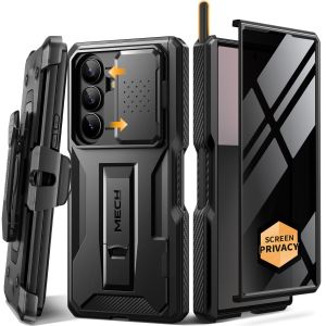 TONGATE for Z Fold 7 Case with Stylus & Pen Holder [Built-in Privacy Screen Protector & Slide Camera Cover][Anti Spy] Military Grade Drop Stand Case for Samsung Galaxy Z Fold 7 with Belt Clip Black