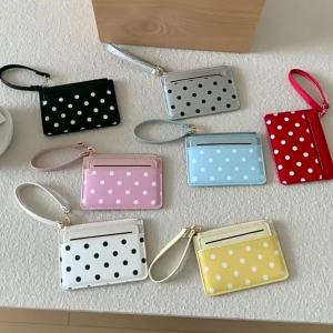 Multi Purpose Mini Wallet with Card Slots Polka Dot Card Holder Wallet Leather Cartoon Coin Purse