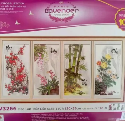 Tranh thêu chữ thập tứ quý Xuân Hạ Thu Đông LV3236 - tự thêu