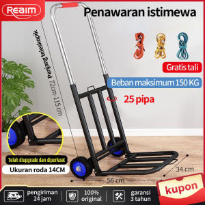 REAIM Trolley Lipat Besi Serbaguna Pembawa Galon Aqua Dorongan Barang Muat Berat Luggage Carrier Mudah Simpan untuk Belanja Pasar