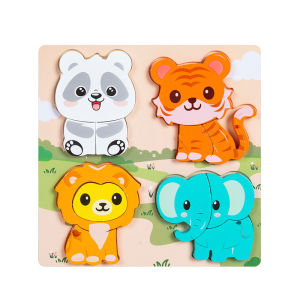 4 in 1 Kids 3D Wooden Animal Puzzle Early Educational Toys Cognitive Game Toys For Kids Boys Girls