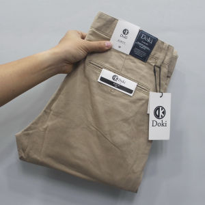 Quần Kaki Nam - Doki Cao Cấp Chất Vải Kaki Cotton Co Giãn Màu Vàng Kem Trơn Dáng Đứng Basic - Sang trọng - Lịch Lãm
