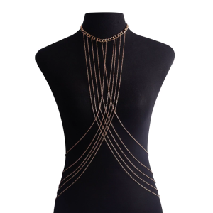 Gold Alloy Multilayer Crossed Body Chain For Women Parties Dates Beachwear Lingerie Stylish Layered Design