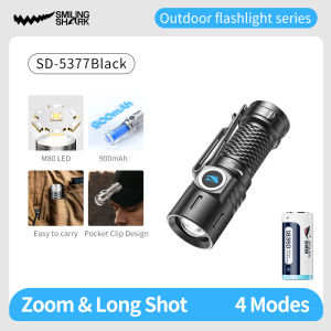 ไฟฉายจิ๋ว LED SD5377ฉลามยิ้ม M80สว่างมากไฟไฟฉายเล็กชาร์จได้4โหมดพร้อมคลิปไฟกลางแจ้งกันน้ำ