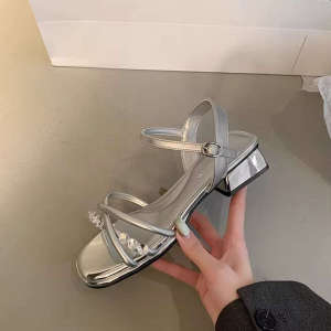 Rhinestone Open-Toe Sandals For Women 2026 Summer New High Heels Chunky Heel Versatile Beach Shoes