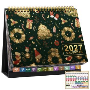 FUNG Floral Pattern 2027 Desk Calendar Standing Design Spiral Bound Standing Flip Calendar Monthly Planner Decorative Table Calendar Office Use