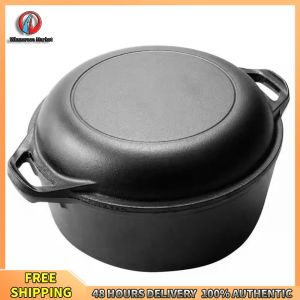 Winnereco Durable Cast Iron Dutch Oven with Lid for Baking and Frying 2 in 1 Versatile Cookware for Outdoor and Kitchen