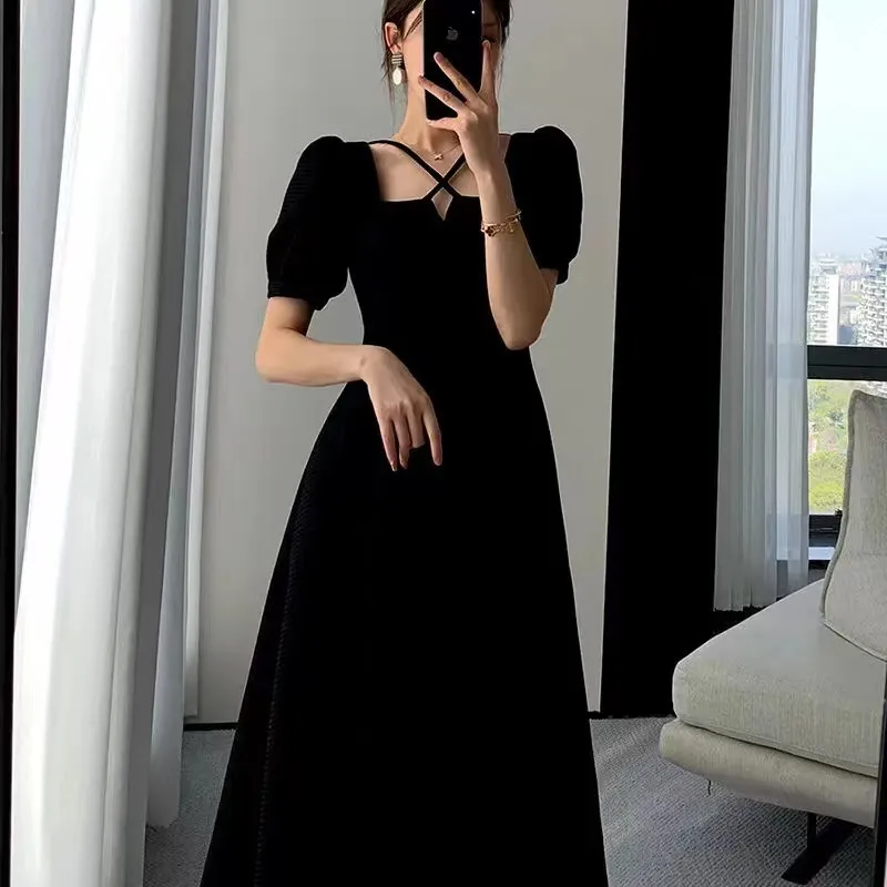 YATO White Korean Dress for Woman Casual Fitted Dress Thin Elegant Fashion  Puff Sleeve Debut Dress Sunday