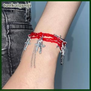 tuokaiguoji Nhiều Lớp Thời Trang Đính Cườm Chuỗi Chữ Thập Mặt Dây Chuyền Vòng Đeo Tay Cho Wen Người Đàn Ông Hip Hop Punk Đảng Đồ Trang Sức Quà Tặng