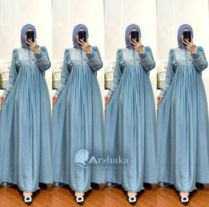 Gamis Crinkle Model Baru Simple Elegan Bahan Crinkle Airflow Zipper Depan