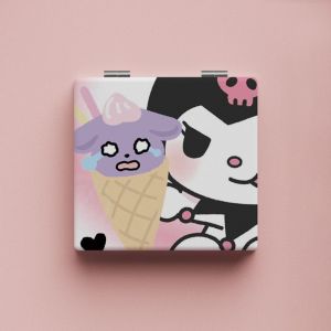 GUORE Double Side Kuromi Girls Gift Vanity Mirror Square Mini Beauty Compact Pocket Mirror Magnification Mirror Makeup Mirror Cosmetic Tool