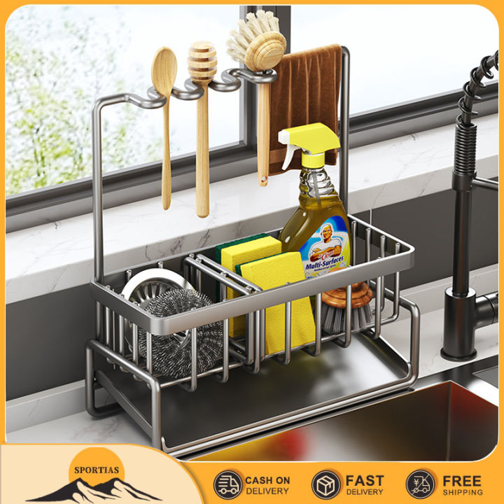 Snless Steel Kitchen Sink Spong Storage Rack With Towel Holder Soap ...