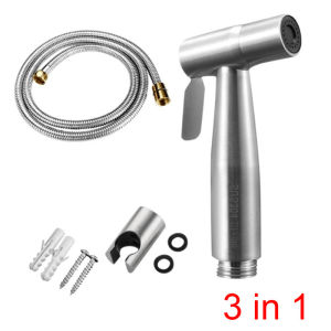 3in1 304 Stainless Steel Hand Held Toilet Bidet Sprayer Bathroom Faucet Toilet Hose Paip Toilet Pipe Water Tap Bathroom High Pressure Quality Black Bidet Tap