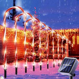 Abenjle 5PCS Solar Christmas Candy Cane Light LED Solar Lights for Outdoor Garden Ground Plug Crutch Room