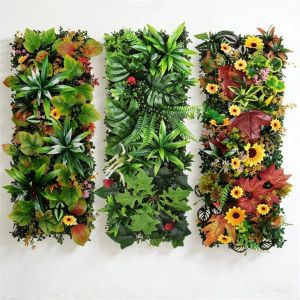 LIUJIR Flower Artificial Plant Wall Panel UV Protection DIY Simulation Maple Plant Sheet Fake Grass Turf No Watering Artificial Fern Grass Home Garden Fence