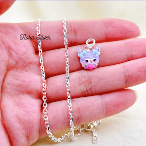 FLORA 0768M - [Có bán lẻ] Vòng cổ dây chuyền bạc ta hình Kuromi màu tím dành cho bé gái