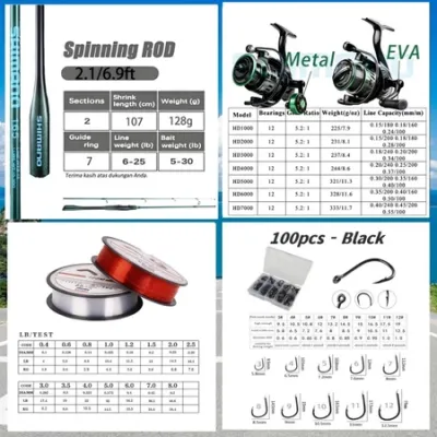 Shimano Fishing Rod Set Corbon Casting Spinning Rod Joran Pancing Baitcasting Set Spinning Reel Set