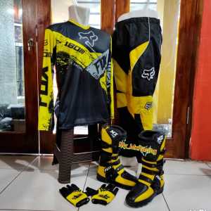PROMO perlengkapan trail jeseyset glove sepatu pengendara motor cross ORANGE HITAM baju trail setelan offroad motor cross offorad