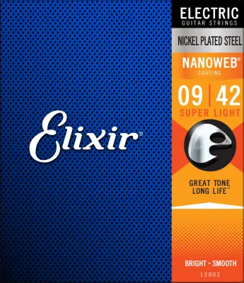 Elixir Electric Guitar Strings 09-42 Nickel Plated Steel Nanoweb Super Light 12002