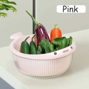 ASWEI Double-layer Drain Basket Vegetable Washing Basket Household Kitchen Washing Basket Two Colors Available Cleaning Draining & Storage 3-in-1