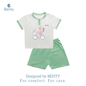 Bộ cộc tay cổ trụ in thỏ BT014 BENTY cao cấp bé trai bé gái quần áo trẻ em an toàn cho da