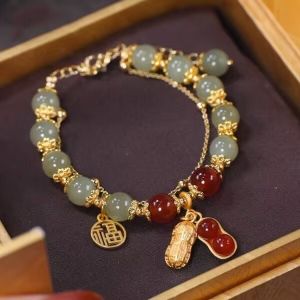 Natural Hotan Jade Lucky Charm Bracelet Sand Cinnabar Beads Bracelet For Women Sand Cinnabar Bracelet Bracelet Gift