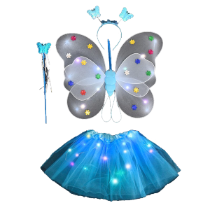 4in1 Sayap Kupu Kupu Anak Led Sayap Tongkat Bando Rok Tutu Led Bercahaya Kostum Karnaval Anak