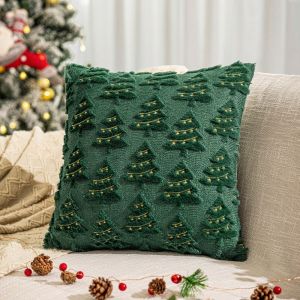 CURRANT Christmas Tree Christmas Plush Pillowcase Jacquard Square Cushion Cover Soft 45CM Throw Pillowcover Living Room/Office