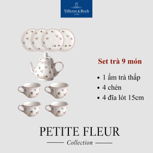 Bộ Ấm Chén Bàn Trà 9 Món Sứ Cao Cấp Petite Fleur Villeroy & Boch Dùng Được Máy Rửa Chén - Chính Hãng Nhập Khẩu Tại Đức