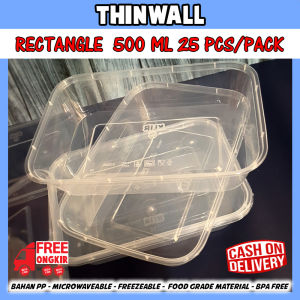 Kotak makan plastik persegi 500ml & tutup / thinwall persegi / Tempat makan / KLIR - ANTI PECAH anti bocor isi 25 pcs