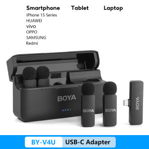 BOYA BY-V4U Wireless Microphone Noise Cancelling Mic Lavalier Lapel Microphone for Vlogging Android iPhone DSLR