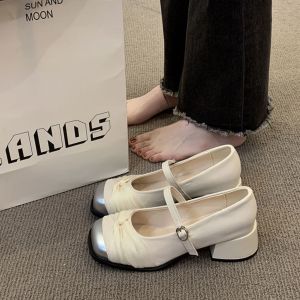 Free Shipping New Spring And Autumn Collection Of Small-Sized WomenS Shoes: Leather Shoes Flats And High-Heeled Shoes With Chunky Heels Perfect For Pairing With Skirts