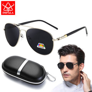 IMPALA PG1836L Polarized Sunglasses for Men Anti Glare Sunglasses for Driving Fishing Retro Style Double Bridge Design UV400 Lens With Glasses Case