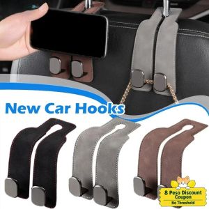 Car Back Seat Hooks Suede Metal Headrest Hanging Holder Universal Double Hooks Holder for Car Interior Accessories